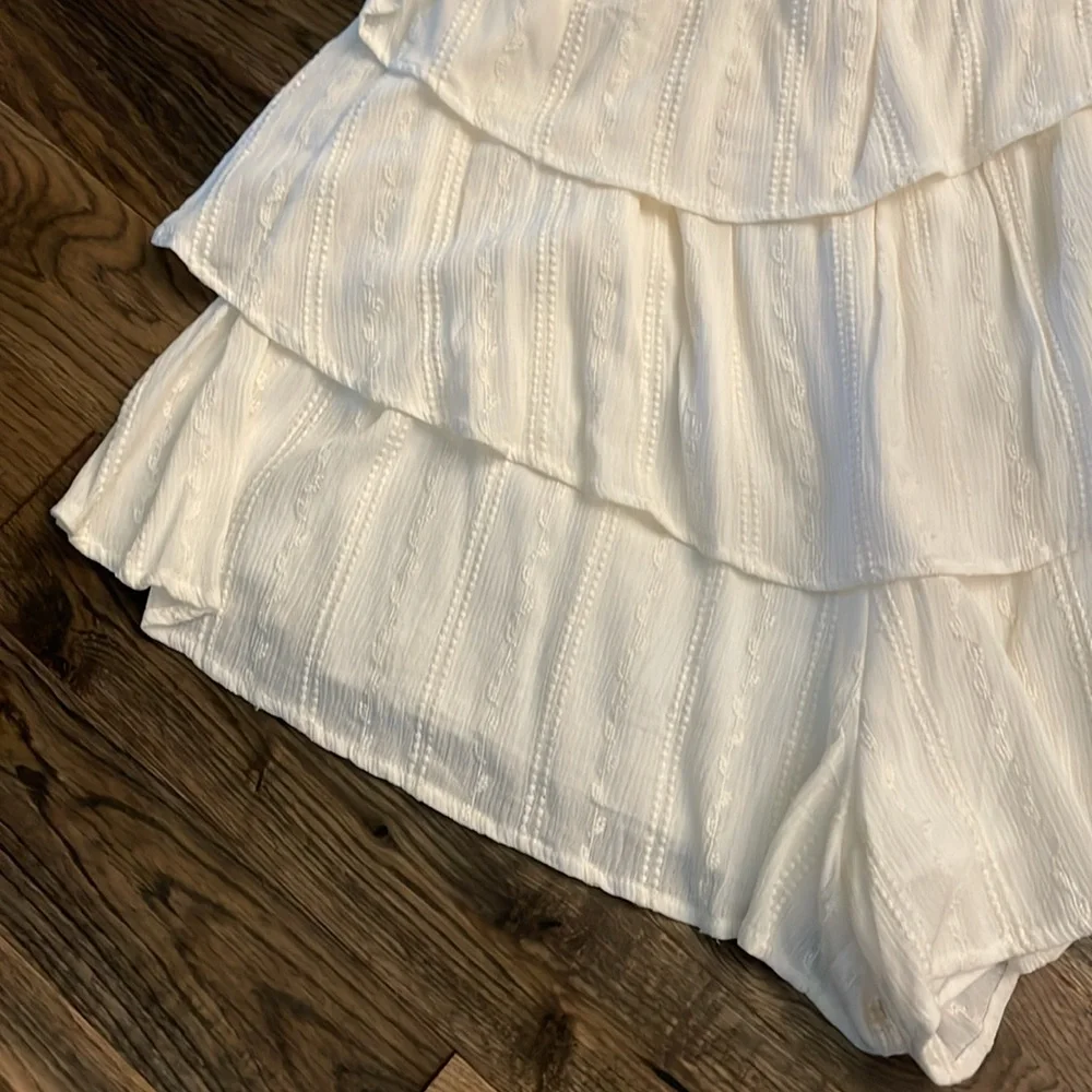 Express Cream Ruffle Off-Shoulder Romper - Picture 5 of 17